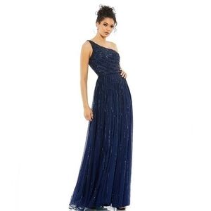 MAC DUGGAL Midnight Embellished One Shoulder A-Line Evening Gown